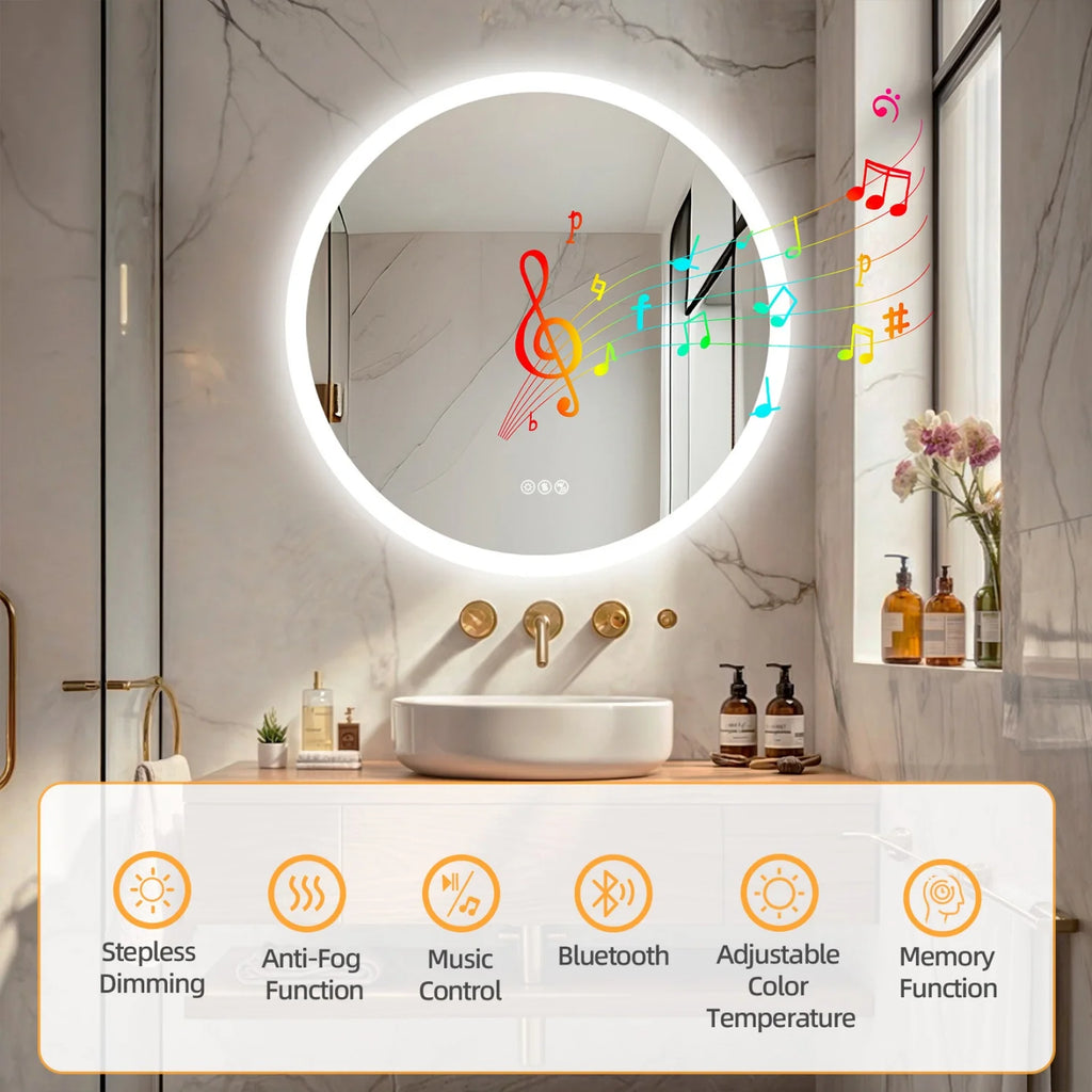 Runa | Smart Bluetooth Round LED Bathroom Mirror