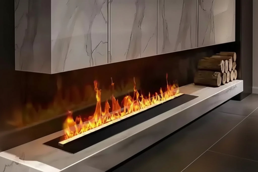 Smart Home 3D Electric Fireplace with Water Vapor Humidifier, LED Decorative Flame, Wall-Mounted TV Compatible – Realistic Crackling Wood Sound