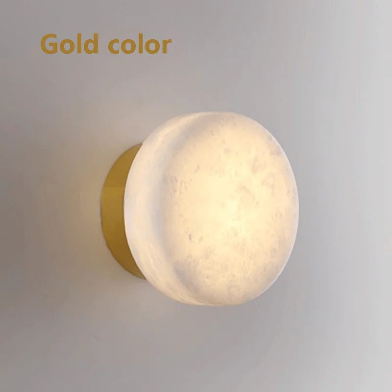 Luxurious Spanish Natural Marble Round Wall Lamp – Nordic Modern LED Wall Light for Living Room, Bedroom, Hallway & Corridor – High-End Fixture