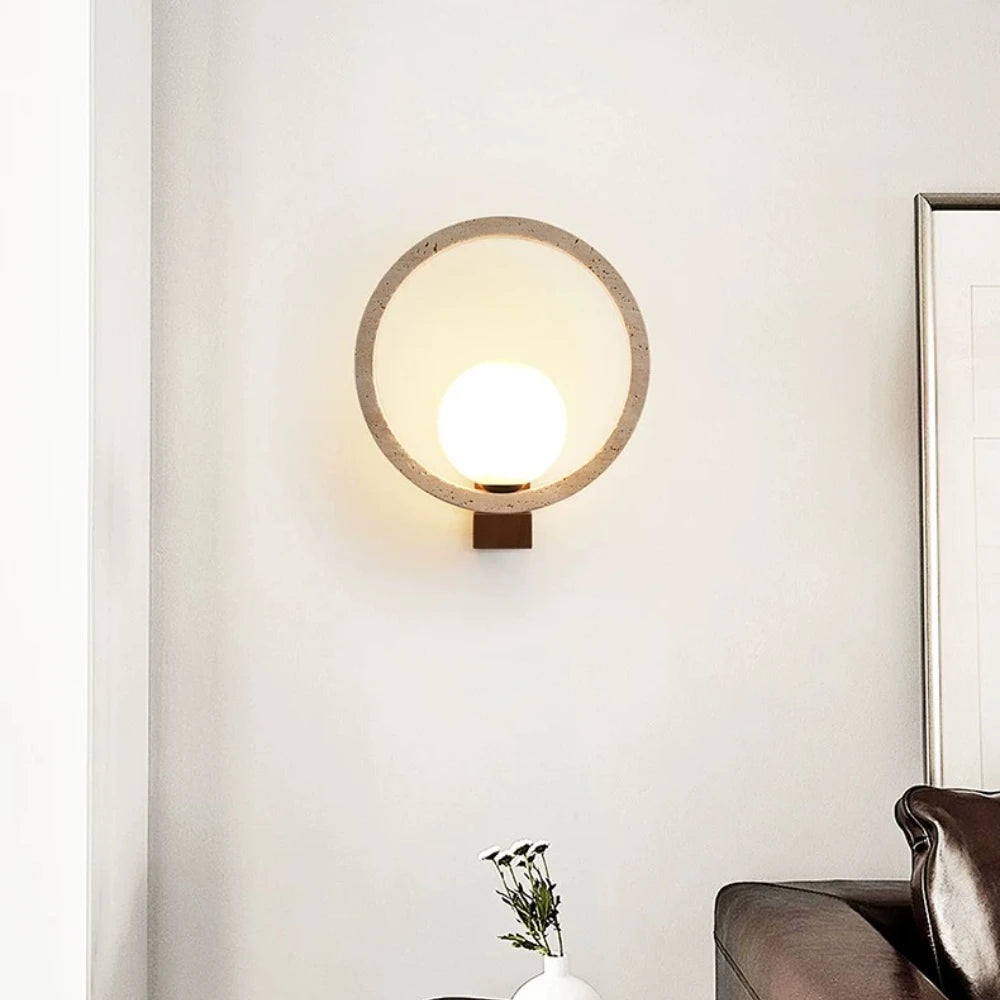 Paloma | Travertine & Wood Wall Sconce for Bedside & Hallway