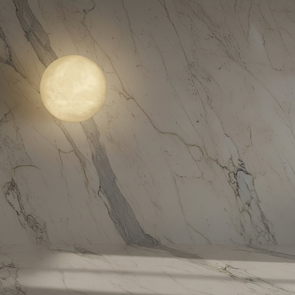 Selene | Round Marble & Copper Wall Lamp