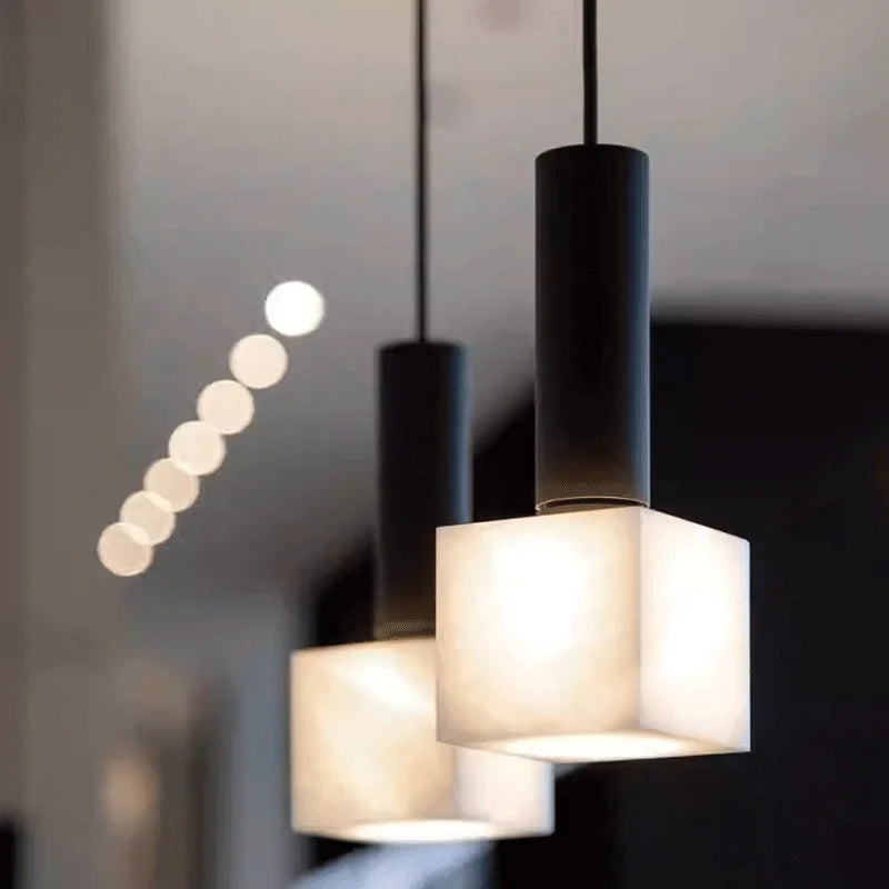 Marble Effect Pendant Chandelier – Modern Compact Ceiling Light for Living Room, Hallway, Bedroom & Bar | Simple, Elegant Bedside Lighting