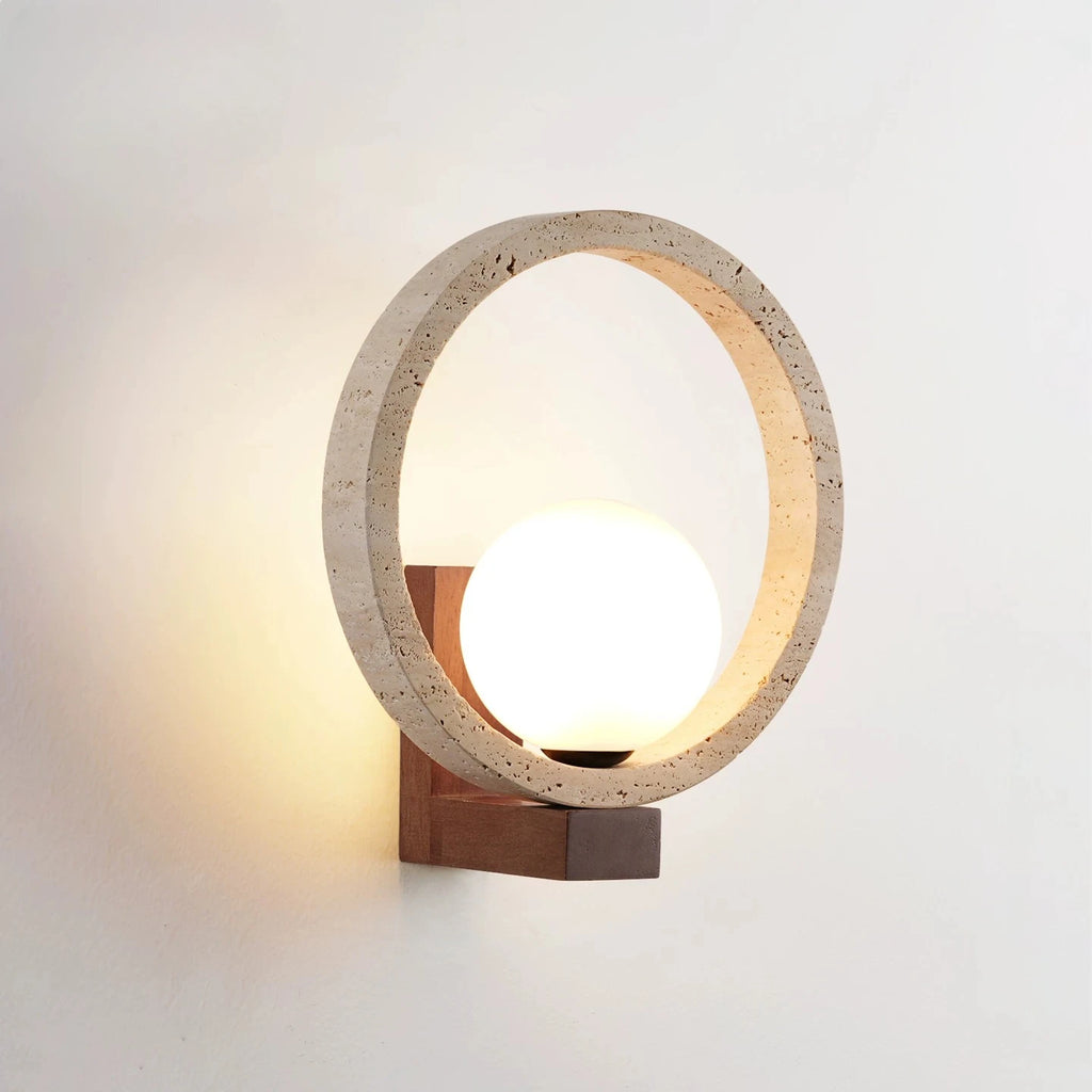Paloma | Travertine & Wood Wall Sconce for Bedside & Hallway