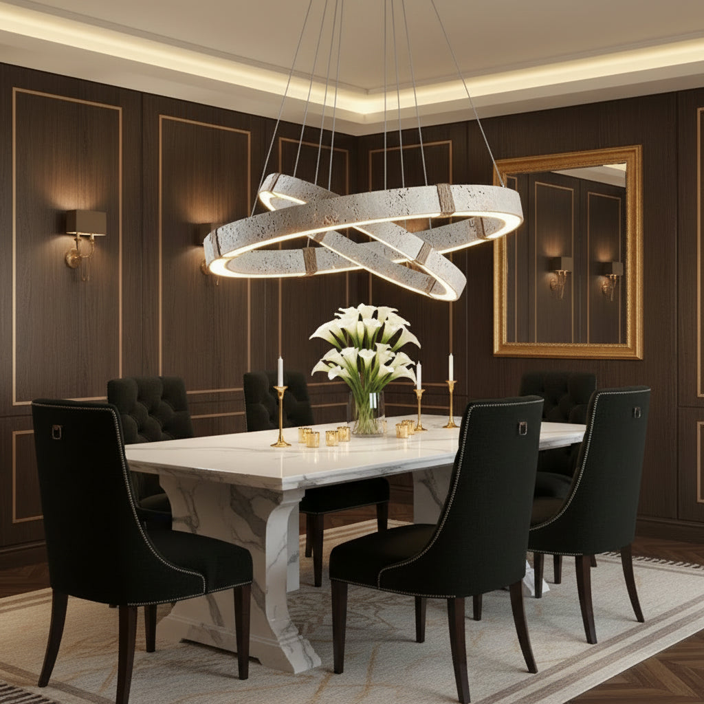 Aro | Circular Travertine Pendant Chandelier