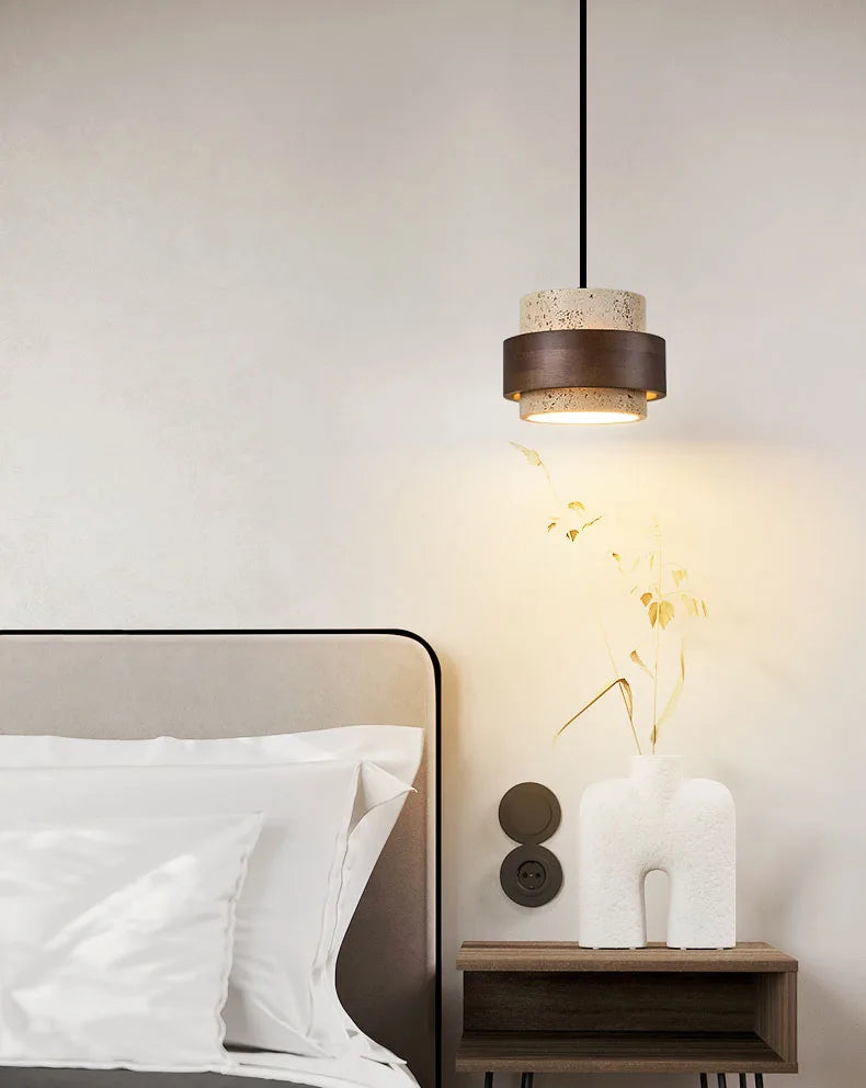 Njord | Wood & Travertine LED Pendant Light