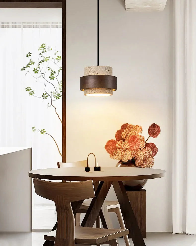 Njord | Wood & Travertine LED Pendant Light