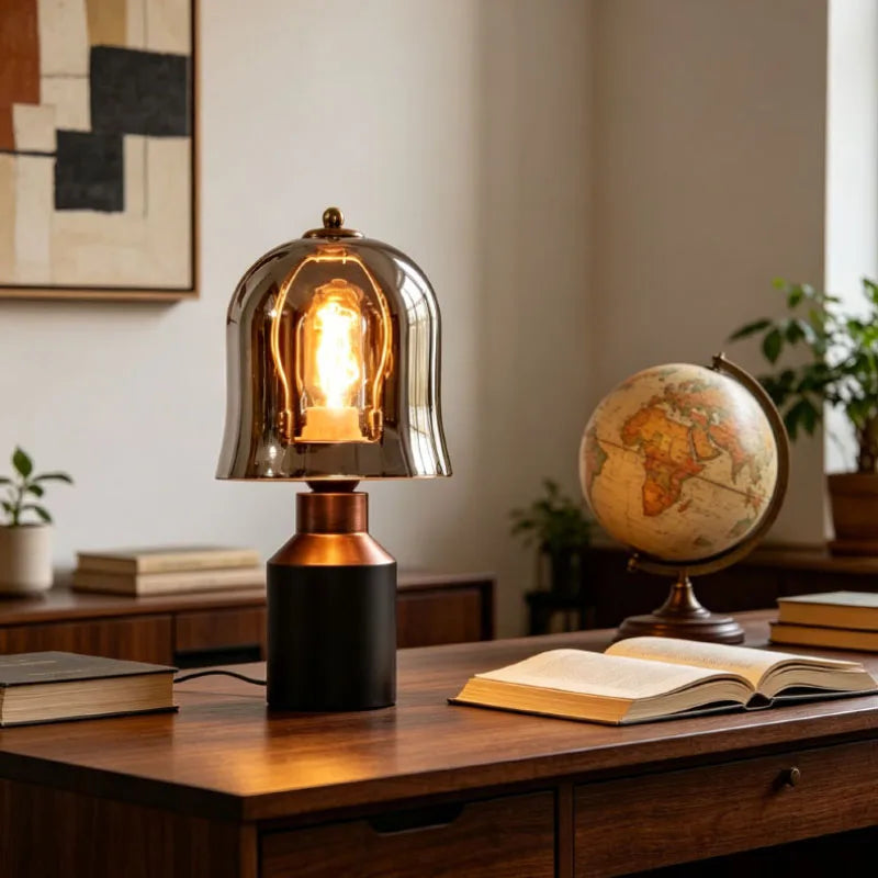 Rufina | Wood and Amber Glass Table Lamp