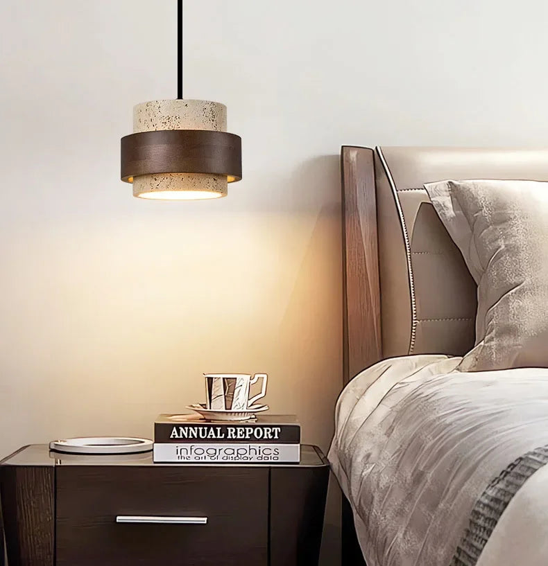 Njord | Wood & Travertine LED Pendant Light
