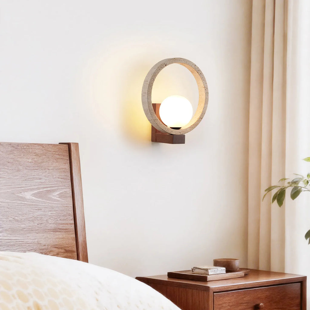 Paloma | Travertine & Wood Wall Sconce for Bedside & Hallway