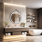 Saoirse | Leather Strap Round LED Bathroom Mirror