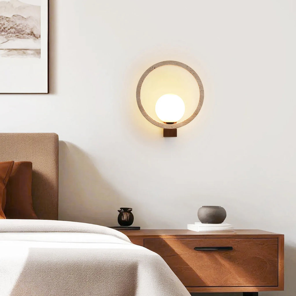 Paloma | Travertine & Wood Wall Sconce for Bedside & Hallway