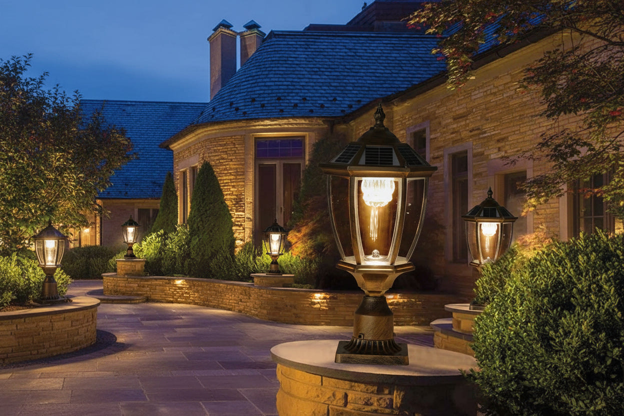 Vintage Solar LED Post Lights (2-Pack) - Waterproof Outdoor Garden Lamps with Automatic On/Off