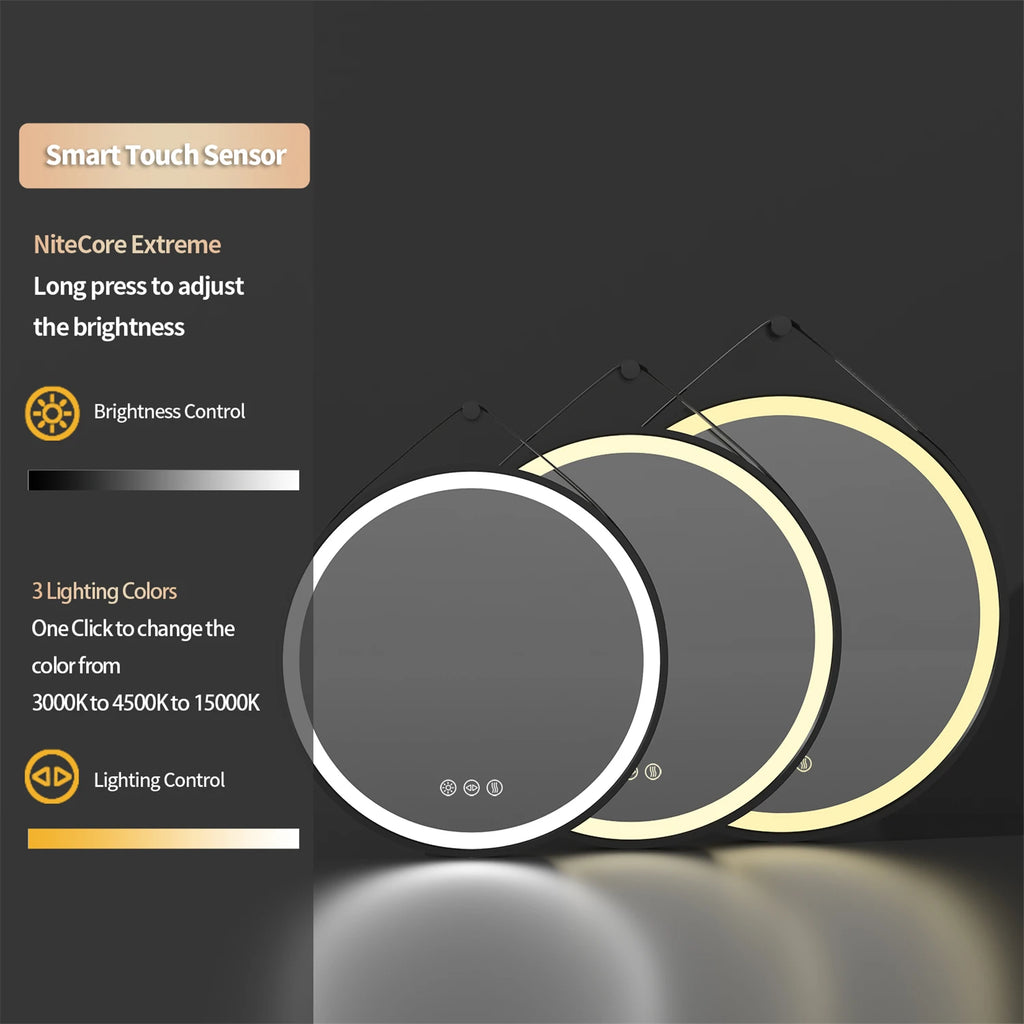 Saoirse | Leather Strap Round LED Bathroom Mirror