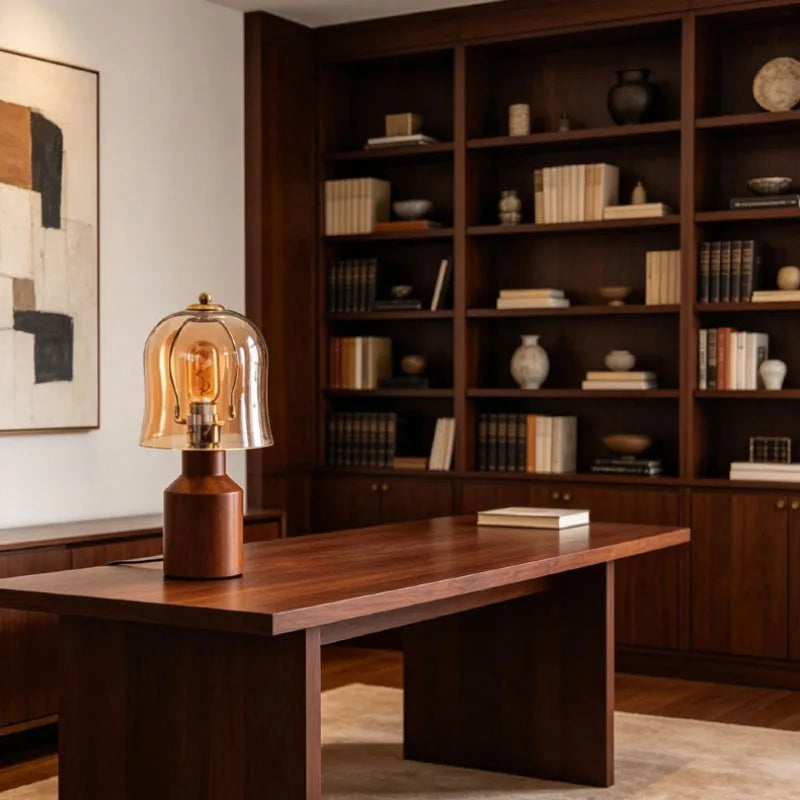 Rufina | Wood and Amber Glass Table Lamp