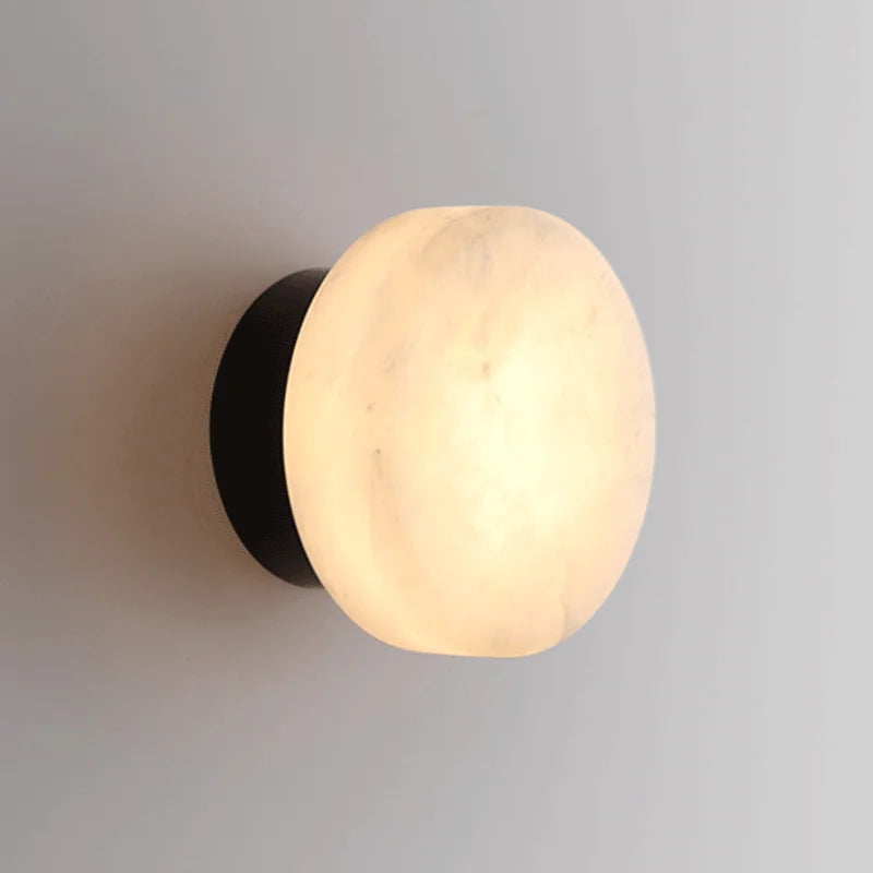 Luxurious Spanish Natural Marble Round Wall Lamp – Nordic Modern LED Wall Light for Living Room, Bedroom, Hallway & Corridor – High-End Fixture