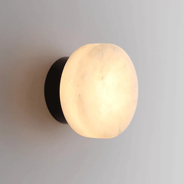 Luxurious Spanish Natural Marble Round Wall Lamp – Nordic Modern LED Wall Light for Living Room, Bedroom, Hallway & Corridor – High-End Fixture