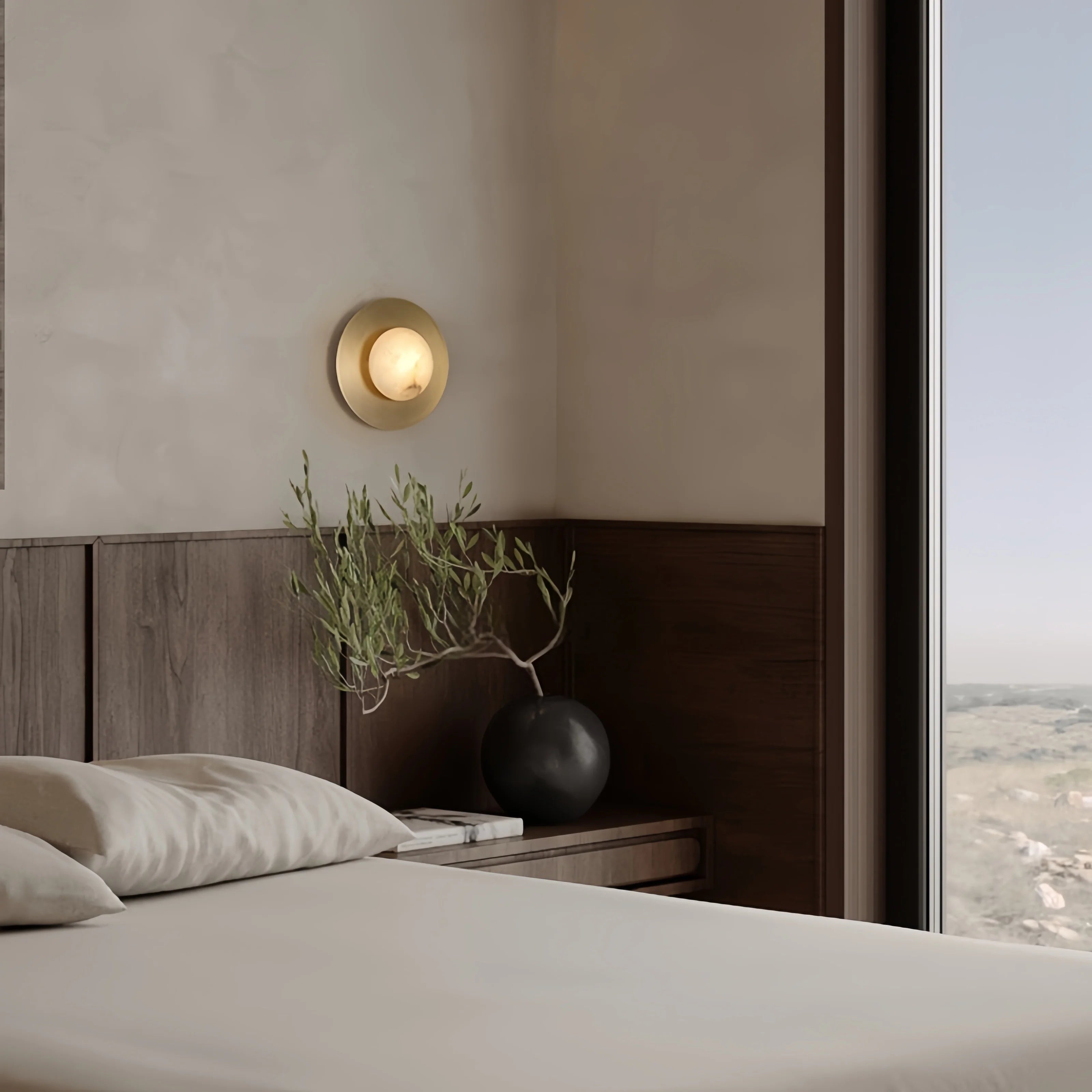 Renata | Marble and Brass Round Wall Sconce