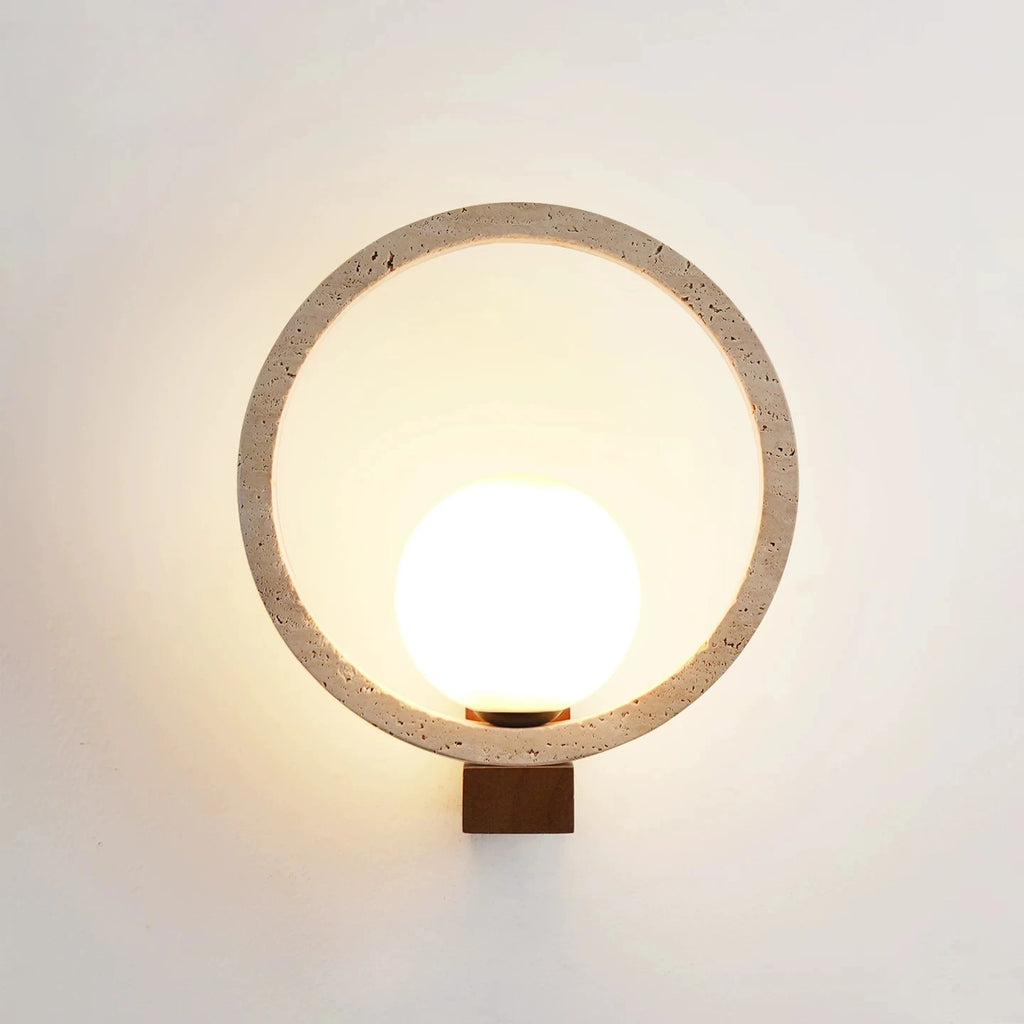 Paloma | Travertine & Wood Wall Sconce for Bedside & Hallway