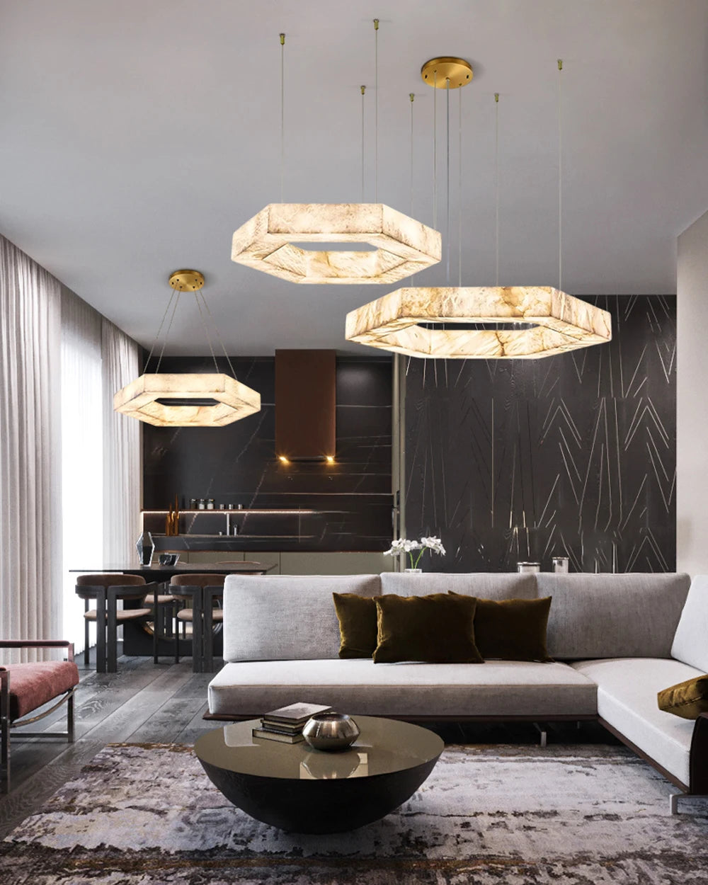 Amália | Alabaster 3-Ring Marble Chandelier