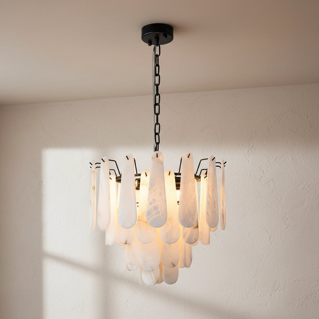 Bibiana | Round Alabaster and Brass Chandelier