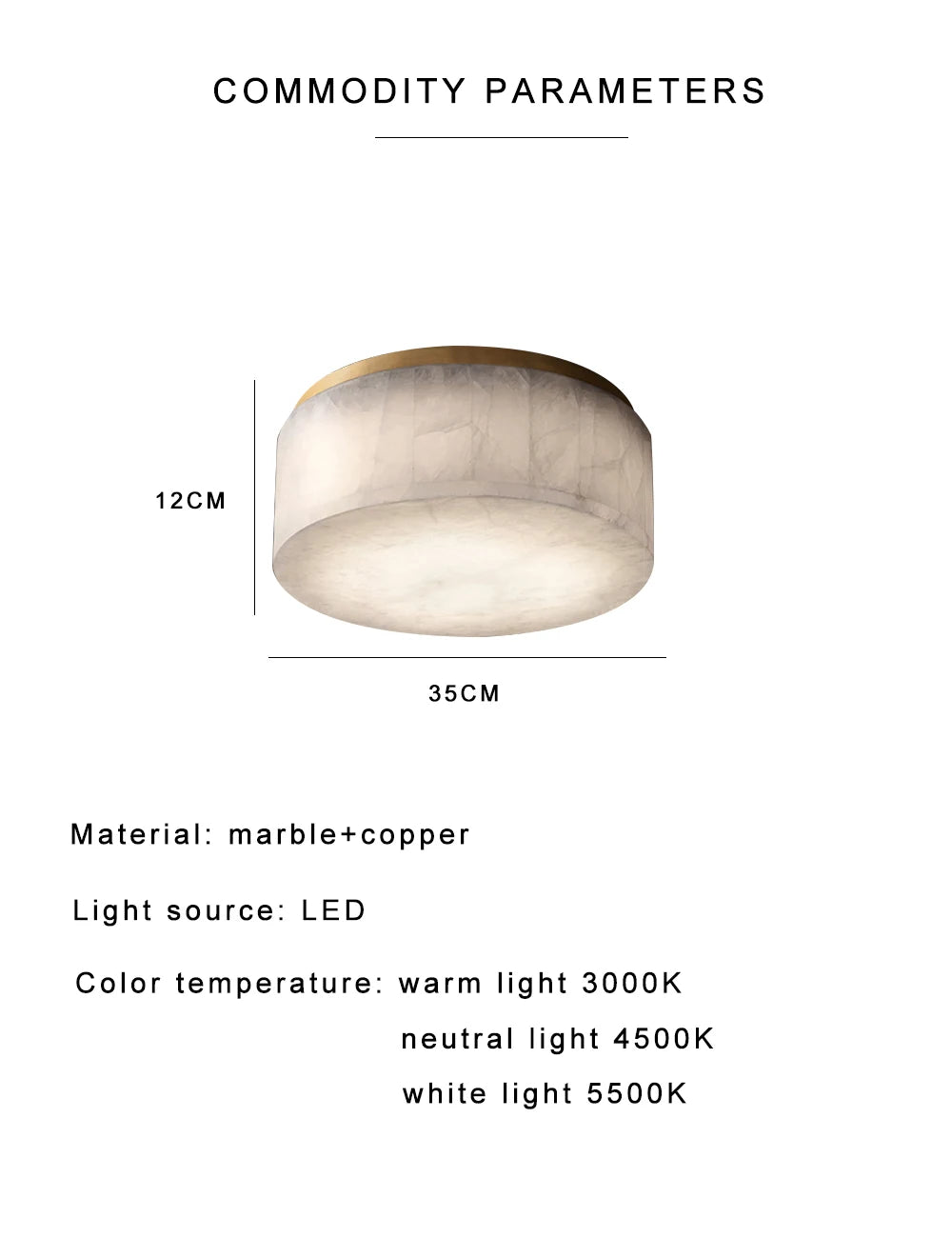 Aurore | Alabaster & Copper Round Ceiling Lamp