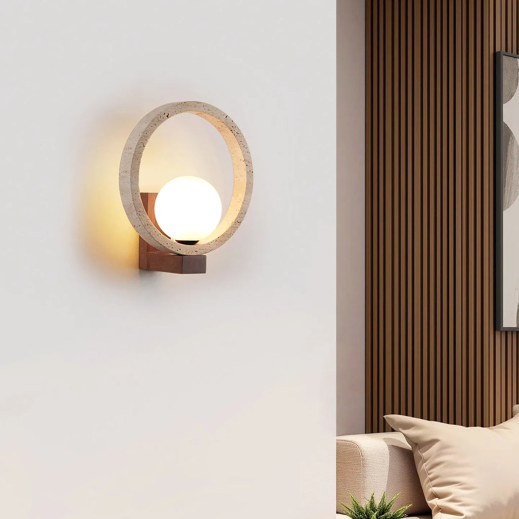 Paloma | Travertine & Wood Wall Sconce for Bedside & Hallway