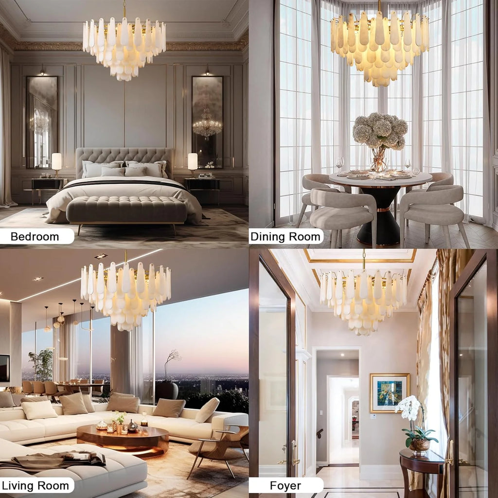Bibiana | Round Alabaster and Brass Chandelier