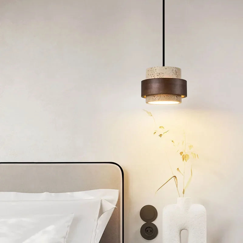 Njord | Wood & Travertine LED Pendant Light