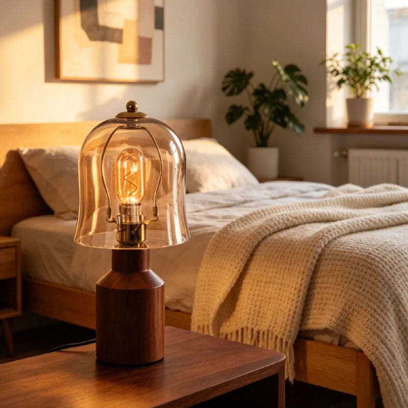 Rufina | Wood and Amber Glass Table Lamp