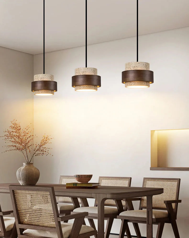 Njord | Wood & Travertine LED Pendant Light