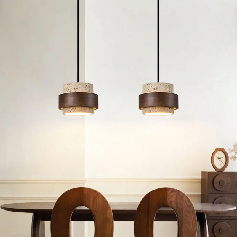 Njord | Wood & Travertine LED Pendant Light