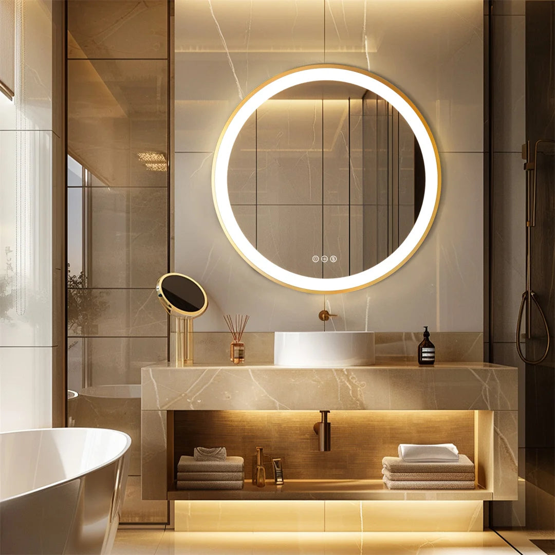 Gold Frame LED Bathroom Vanity Mirror - Elegant, Bright Illumination