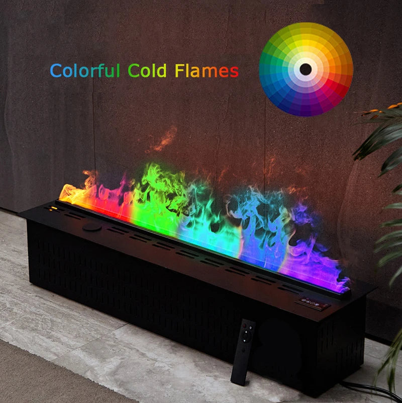 Smart Home 3D Electric Fireplace with Water Vapor Humidifier, LED Decorative Flame, Wall-Mounted TV Compatible – Realistic Crackling Wood Sound