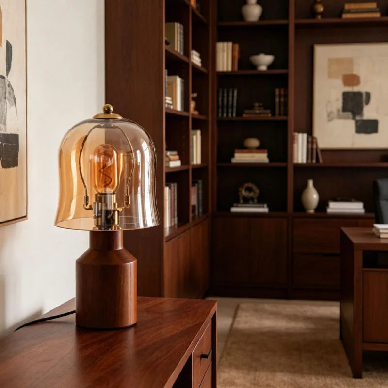 Rufina | Wood and Amber Glass Table Lamp