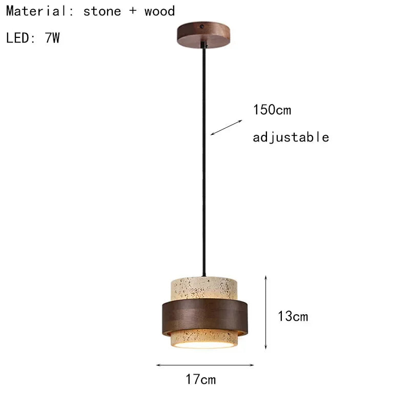 Njord | Wood & Travertine LED Pendant Light