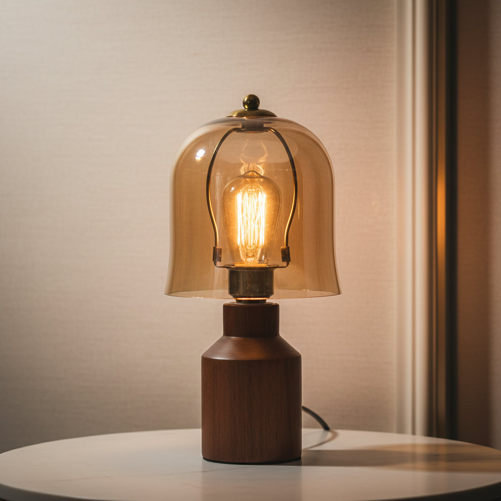 Rufina | Wood and Amber Glass Table Lamp