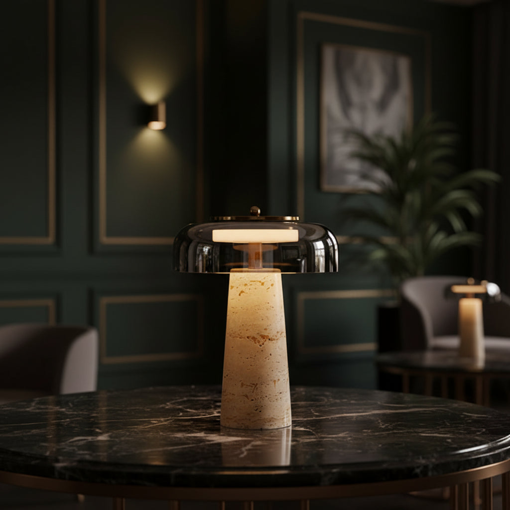 Beatriz | Travertine Mushroom Table Lamp