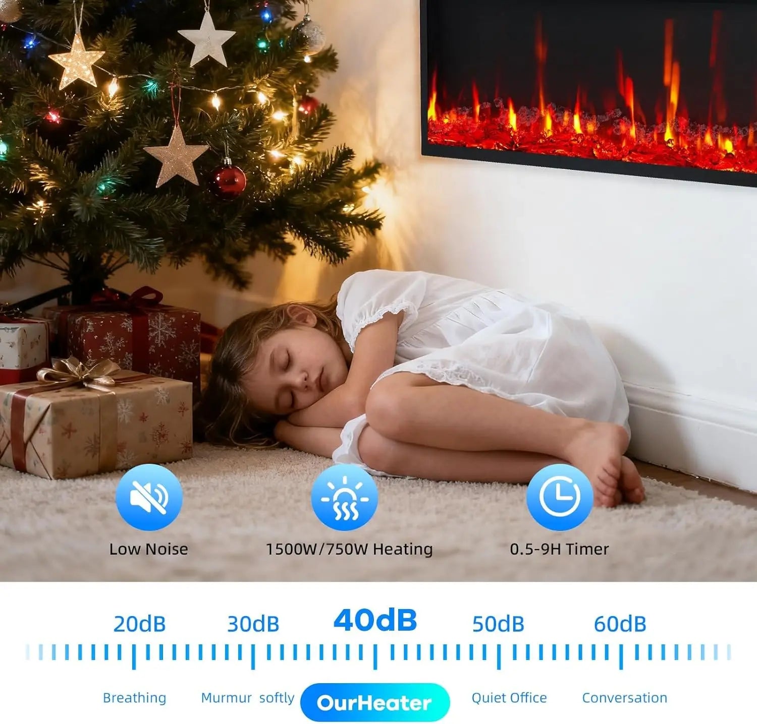 Electric Fireplace with Adjustable Flame Color – Slim Linear Heater with Remote, Timer & Touch Screen, 750/1500W