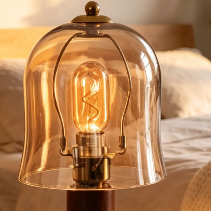 Rufina | Wood and Amber Glass Table Lamp