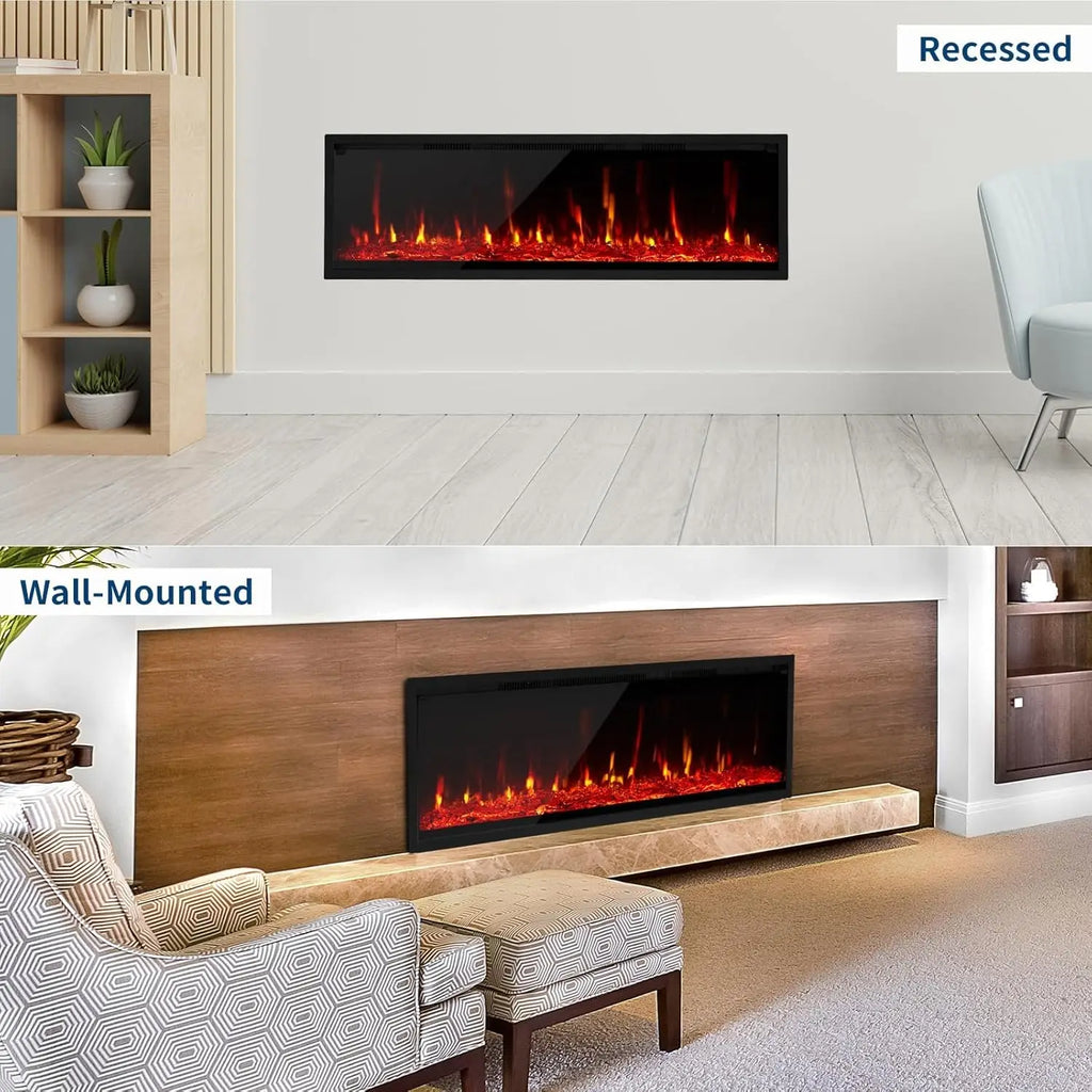 Electric Fireplace with Adjustable Flame Color – Slim Linear Heater with Remote, Timer & Touch Screen, 750/1500W