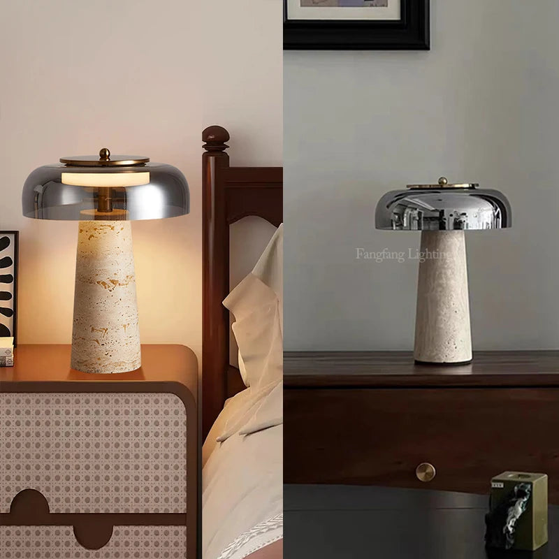 Beatriz | Travertine Mushroom Table Lamp