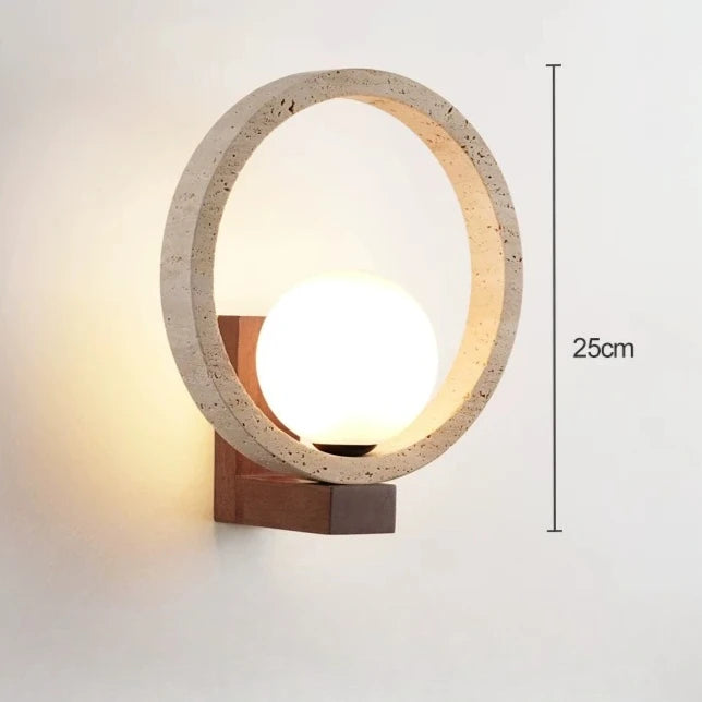 Paloma | Travertine & Wood Wall Sconce for Bedside & Hallway