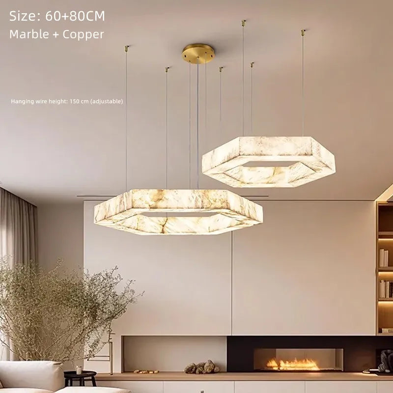 Amália | Alabaster 3-Ring Marble Chandelier