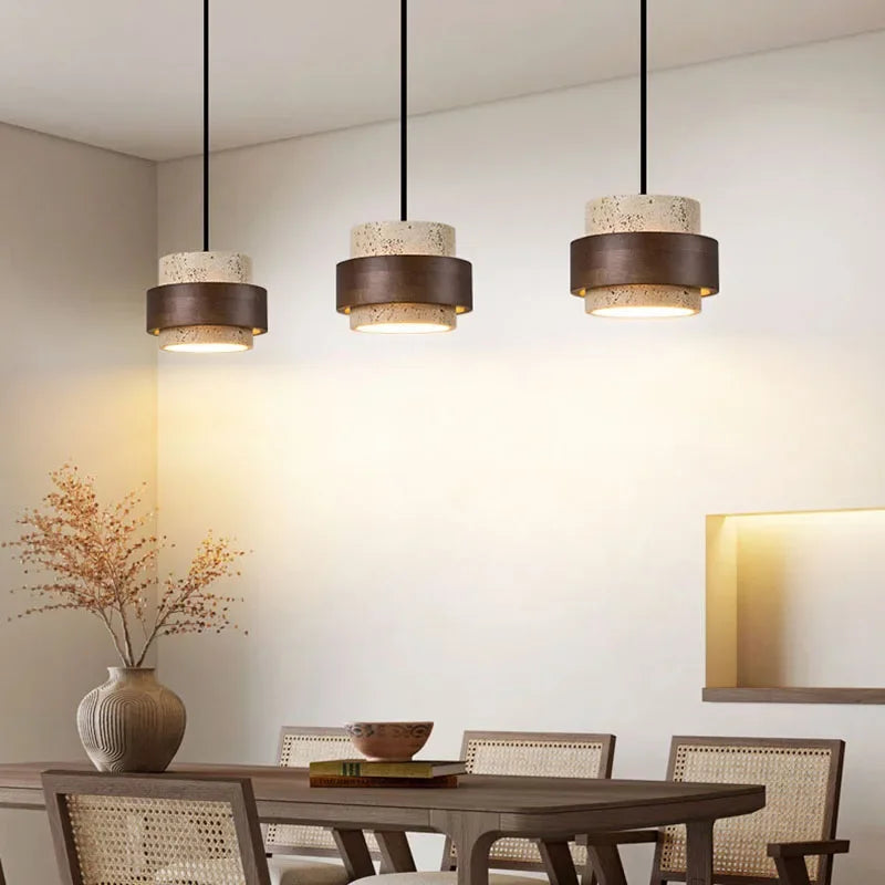 Njord | Wood & Travertine LED Pendant Light