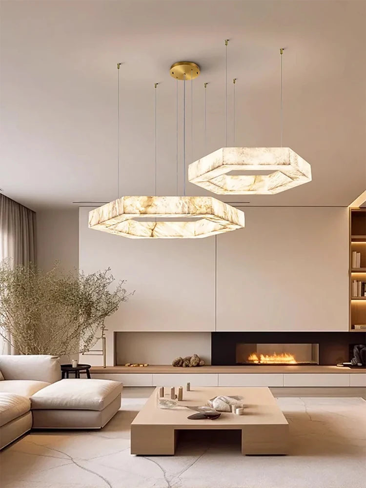 Amália | Alabaster 3-Ring Marble Chandelier