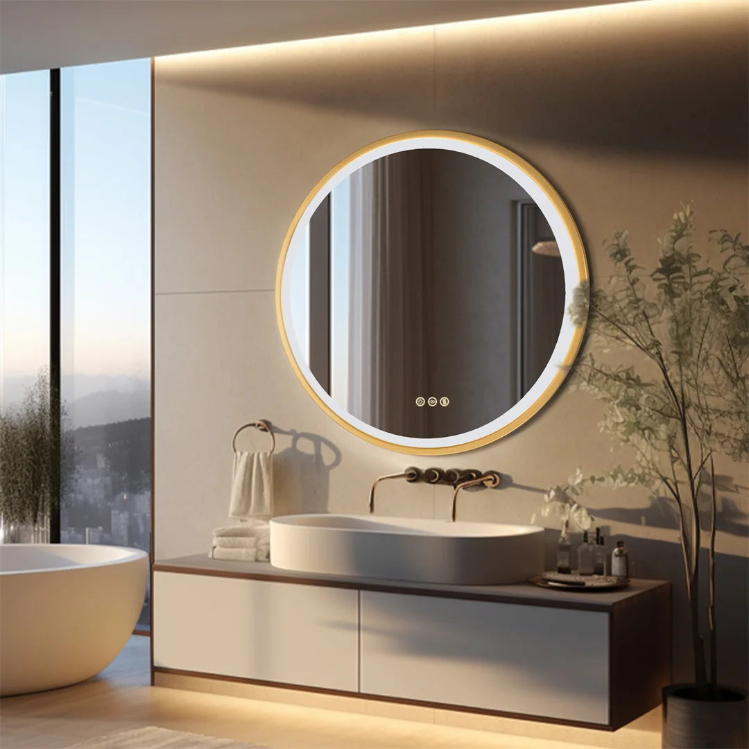 Gold Frame LED Bathroom Vanity Mirror - Elegant, Bright Illumination