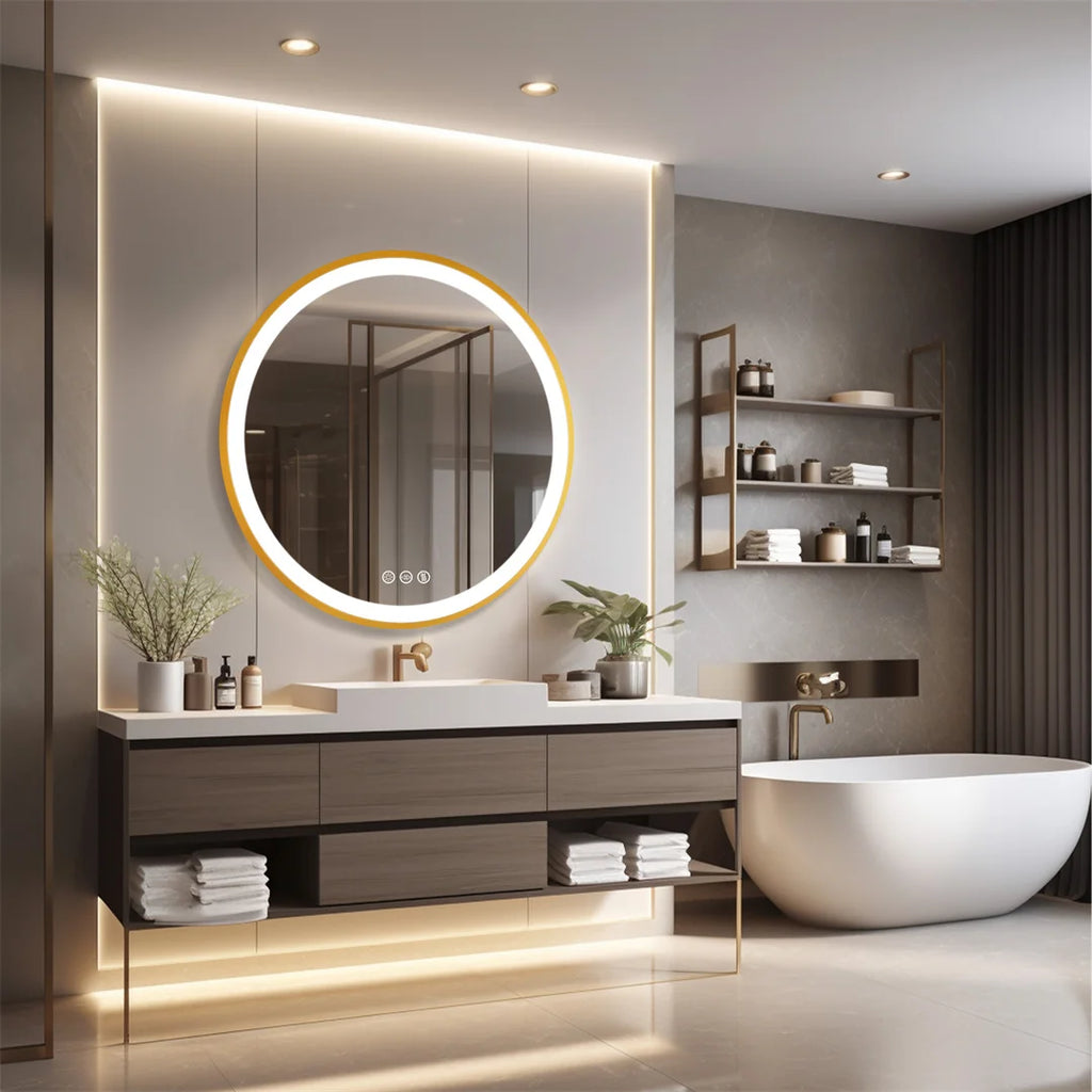 Gold Frame LED Bathroom Vanity Mirror - Elegant, Bright Illumination