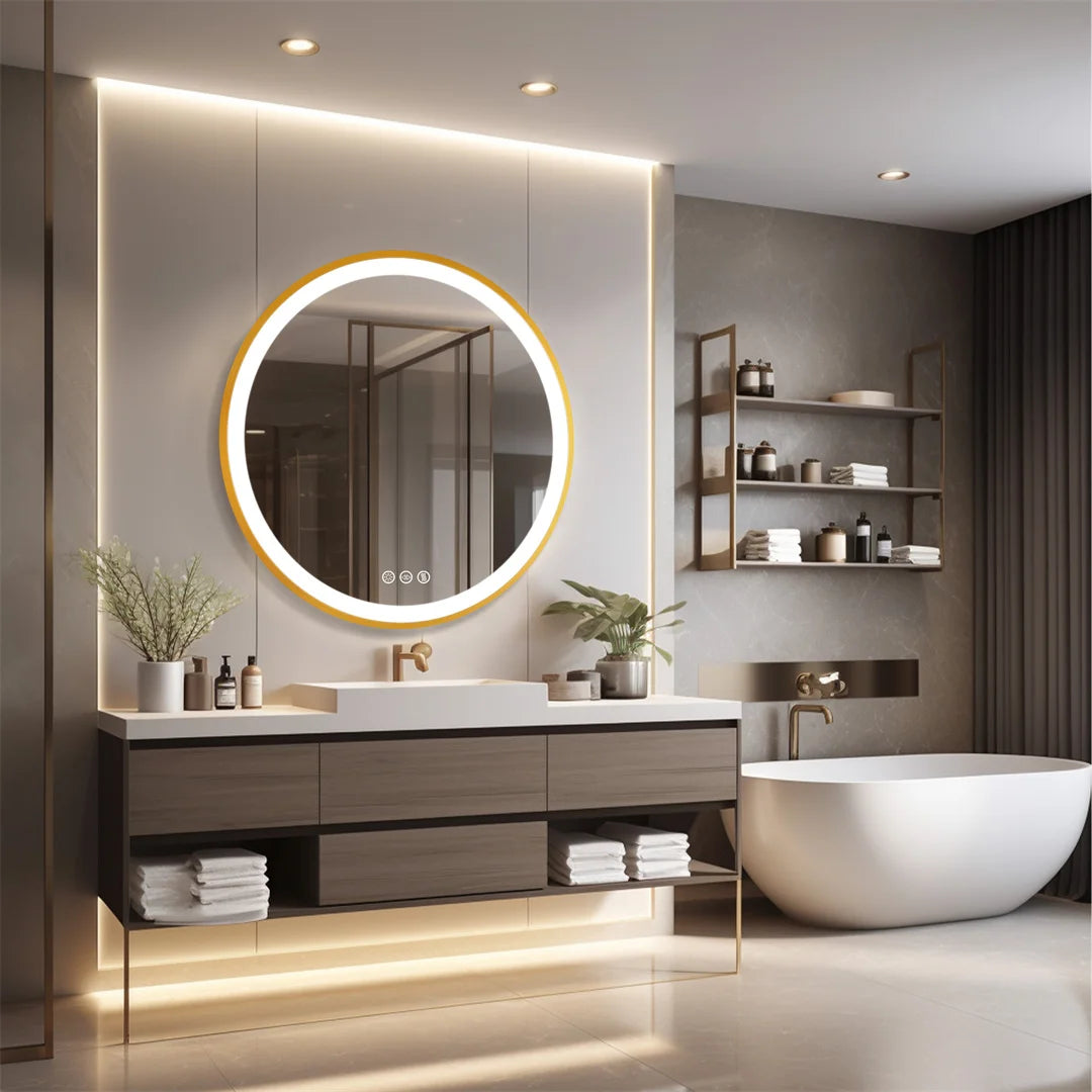 Gold Frame LED Bathroom Vanity Mirror - Elegant, Bright Illumination