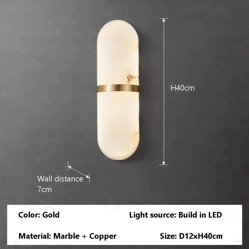 Oval Copper & Natural Marble Wall Lamp – Post-Modern Sconce for Living Room, Hotel & Bedroom – Minimalist, New-Style Lighting Fixture