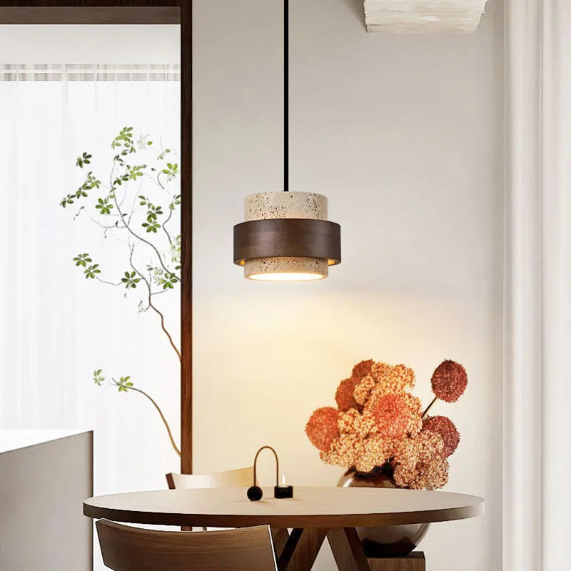 Njord | Wood & Travertine LED Pendant Light